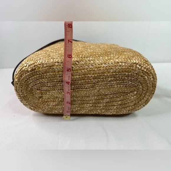 Straw Tan Woven Handbag Beaded Straps - Picture 7 of 7